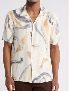 ZARA Men Cream Shirt in Neutral  Brushstroke Print Size XL